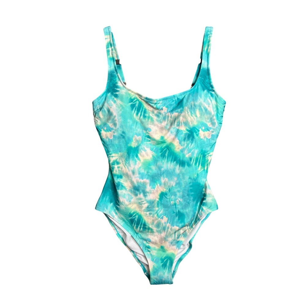 Calme Tank One Piece Swimsuit Size M Blue White Tie Dye Adjustable Straps NWT
